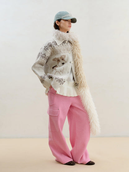 wii wil Three Tone Milk Tea Long Plush Scarf
