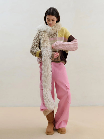 Three Tone Milk Tea Long Plush Scarf