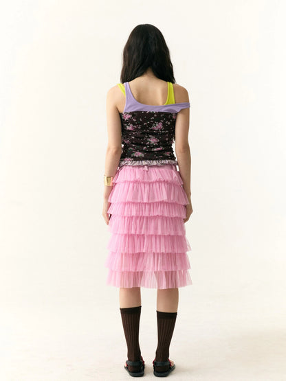 Tiered Ruffle Tulle Skirt With Dual Waistband