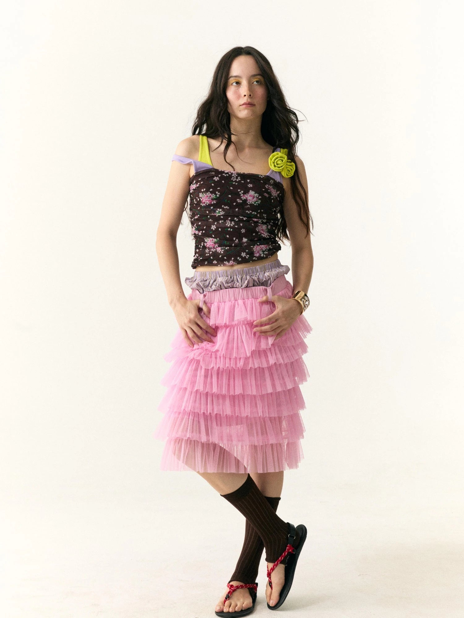 Tiered Ruffle Tulle Skirt With Dual Waistband