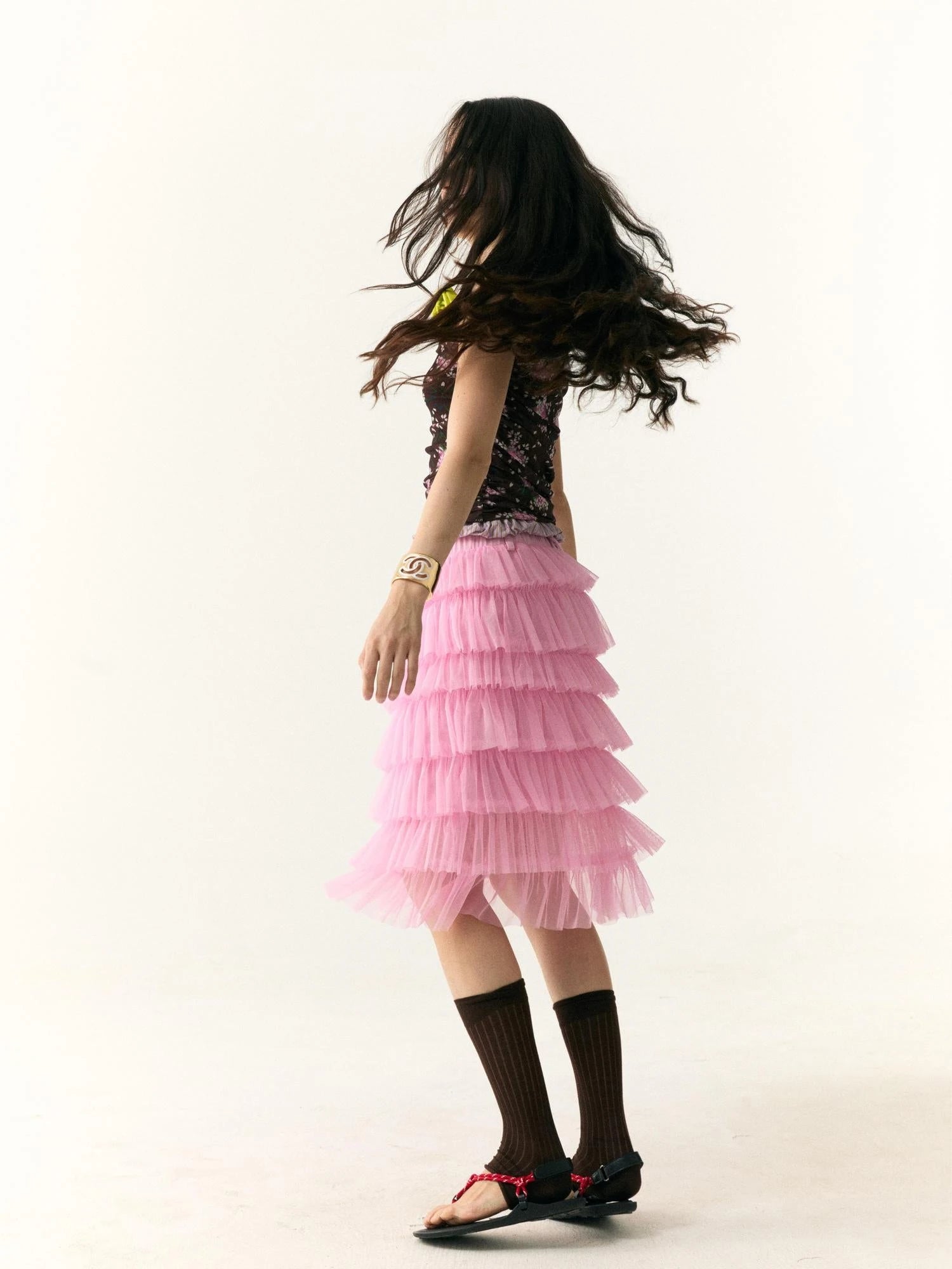 Tiered Ruffle Tulle Skirt With Dual Waistband