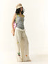 Tropical Embroidered Linen Blend Wide Leg Pants