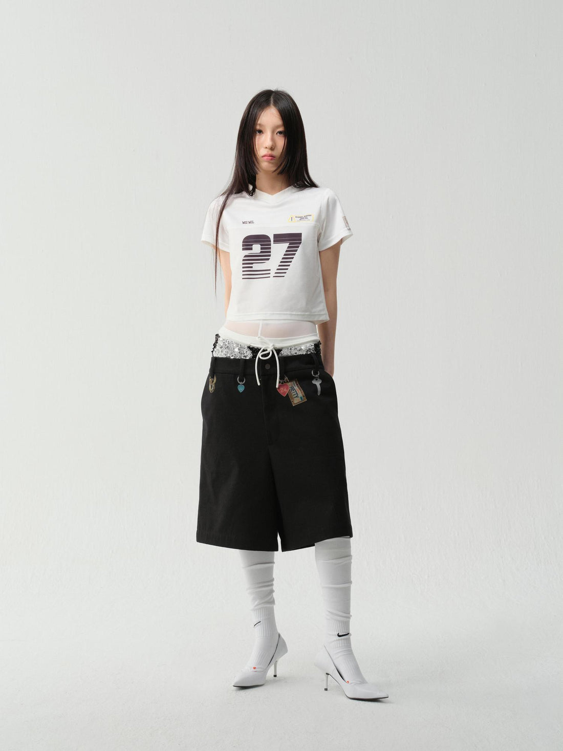 wii wil V-Neck Athletic Tee With Print And Mesh Panels