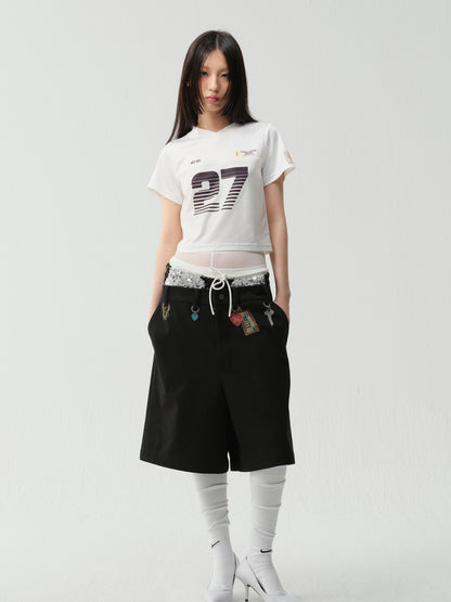 wii wil V-Neck Athletic Tee With Print And Mesh Panels