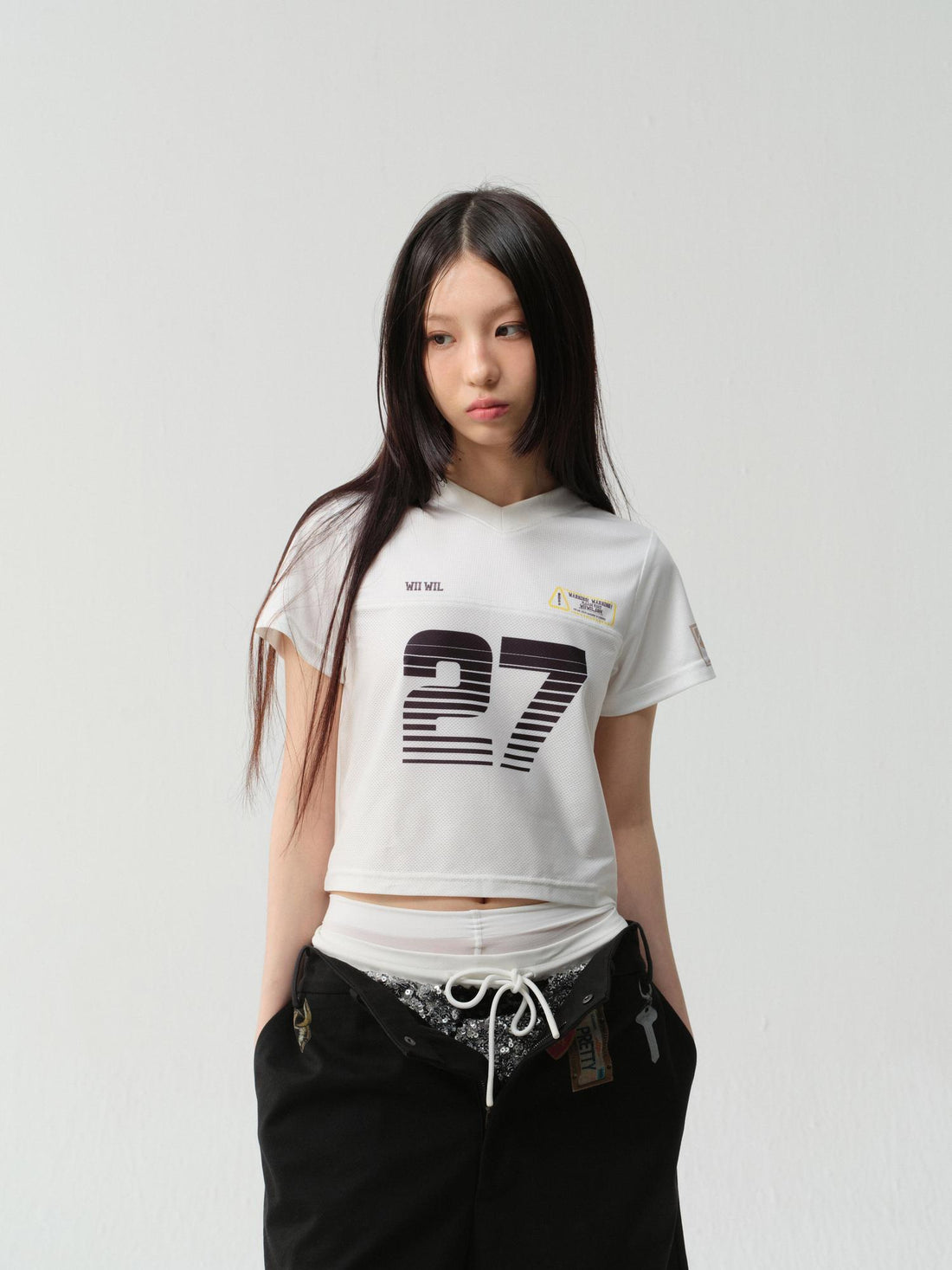 wii wil V-Neck Athletic Tee With Print And Mesh Panels