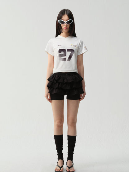 wii wil V-Neck Athletic Tee With Print And Mesh Panels