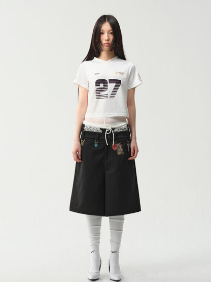 wii wil V-Neck Athletic Tee With Print And Mesh Panels