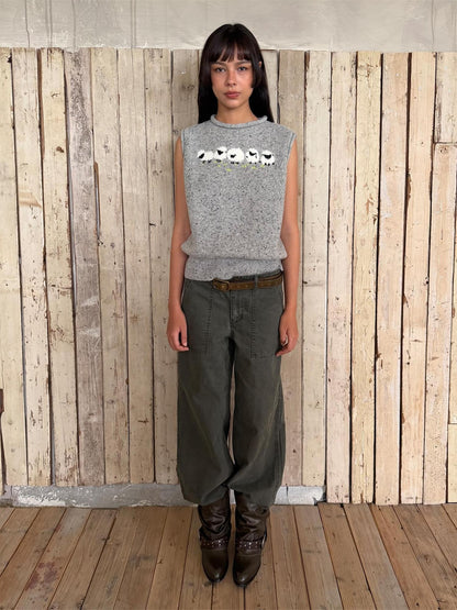 wii wil Vintage Washed Distressed Multi Pocket Cotton Women&
