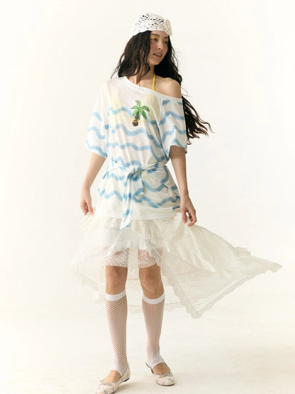 Waves Stripe Off Shoulder Cover Up Tunic