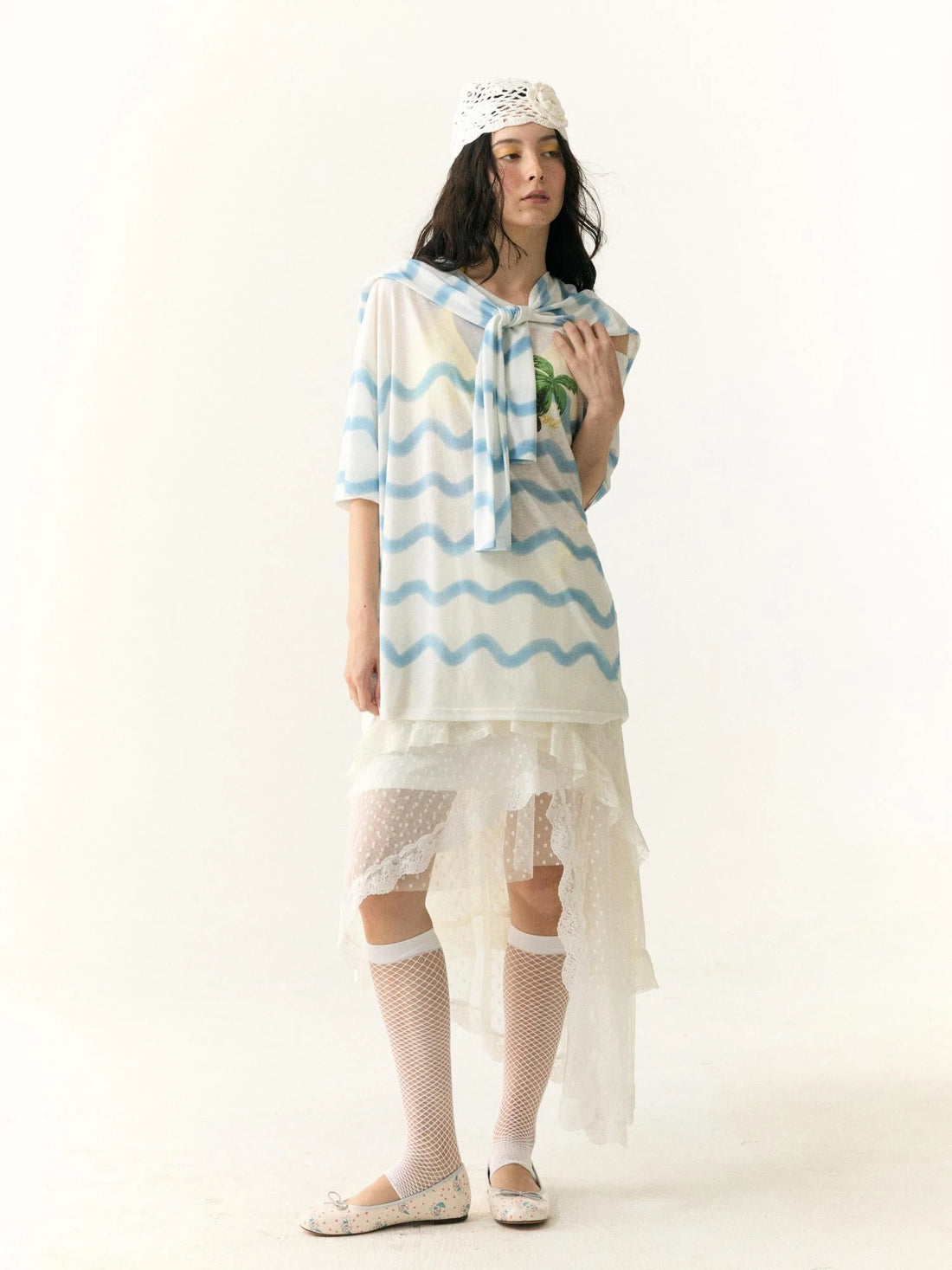 Waves Stripe Off Shoulder Cover Up Tunic