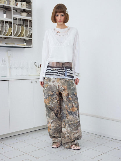 wii wil White Crewneck Lace Camisole Illusion Print Women&