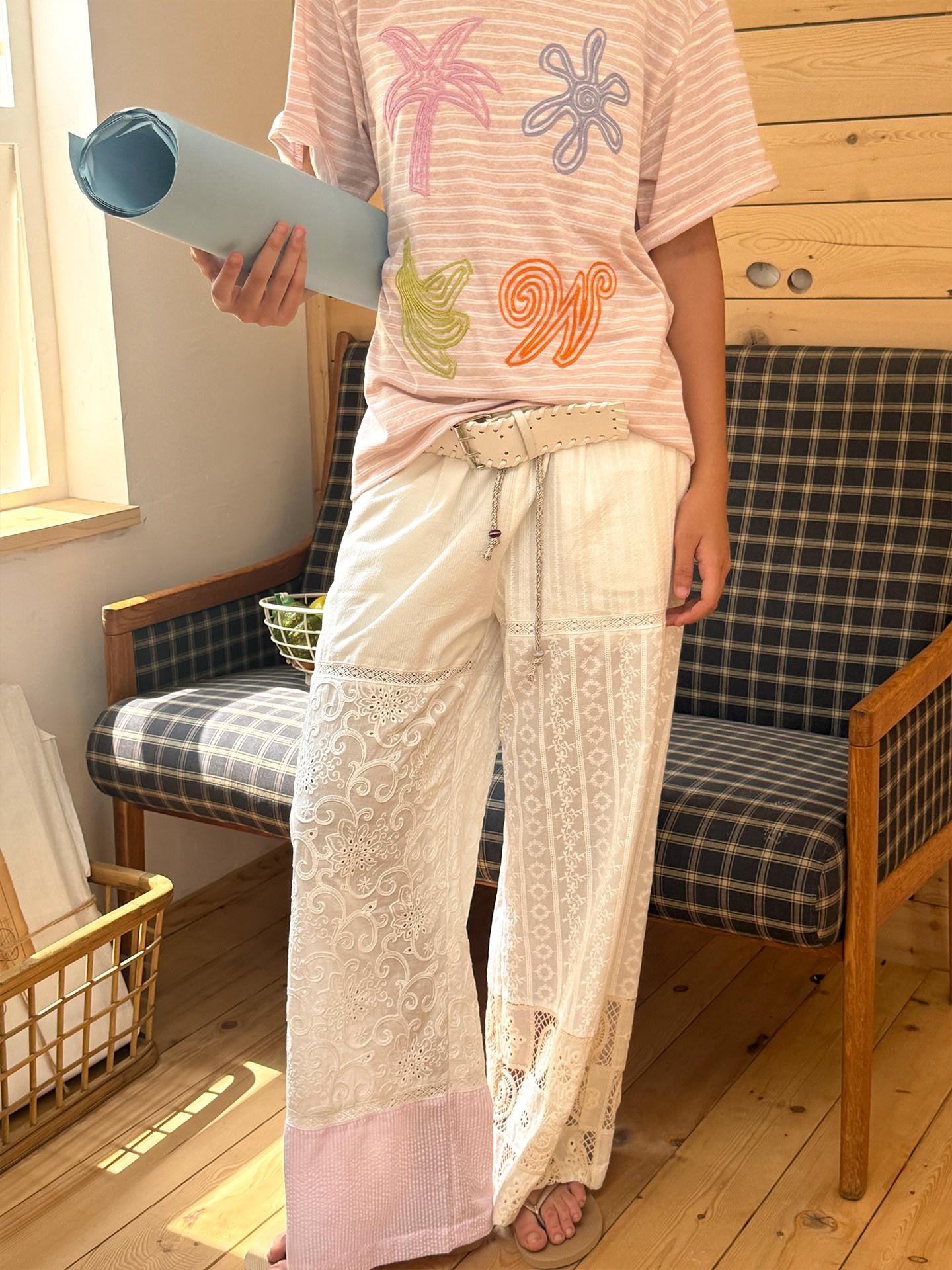 wii wil White Lace Cutout Embroidered Textured Patchwork Women&