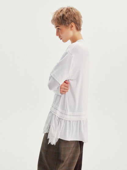 wii wil White Lace Hem Spliced Faux Two Piece Women&