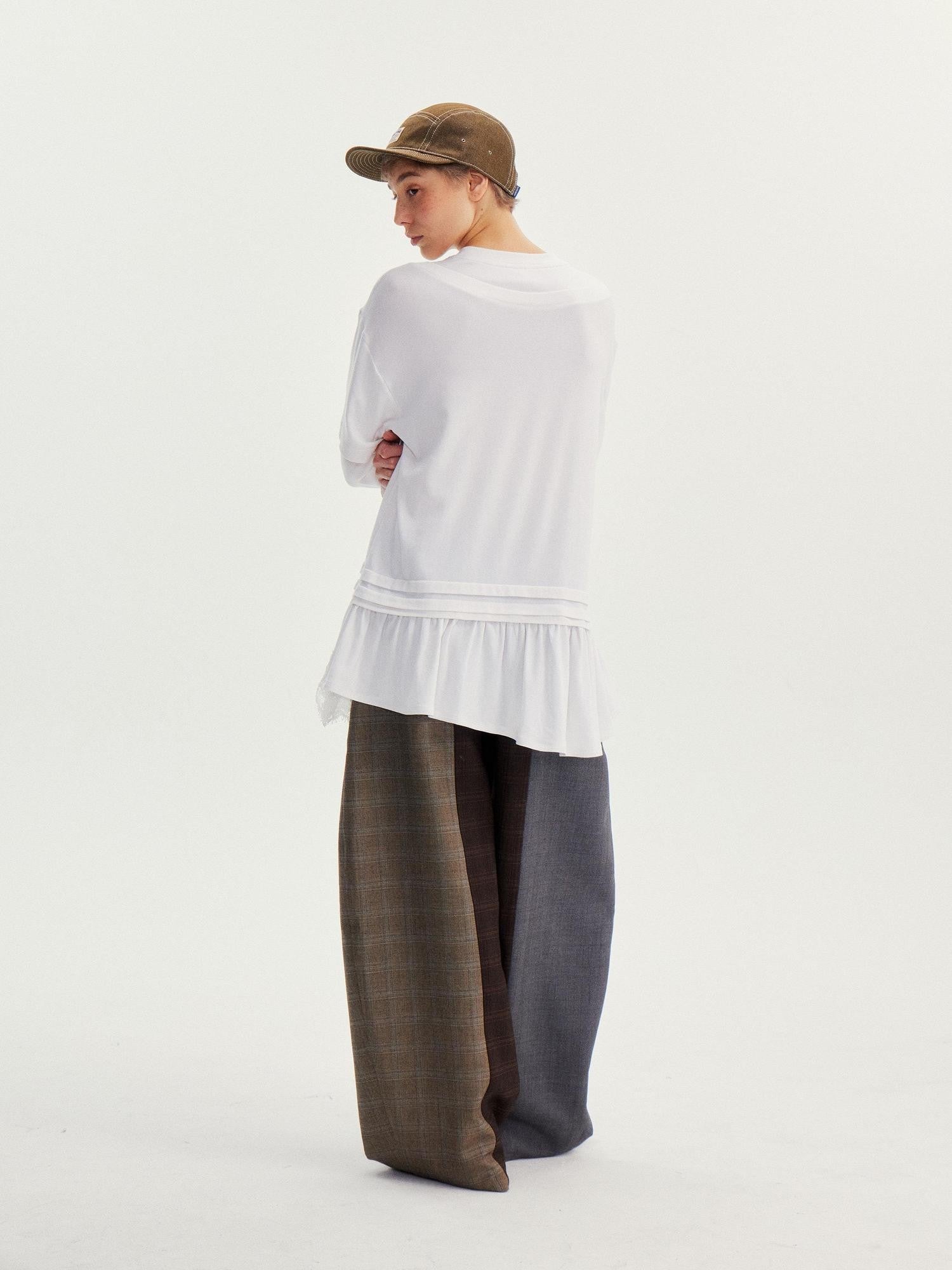 wii wil White Lace Hem Spliced Faux Two Piece Women&