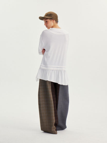 wii wil White Lace Hem Spliced Faux Two Piece Women&
