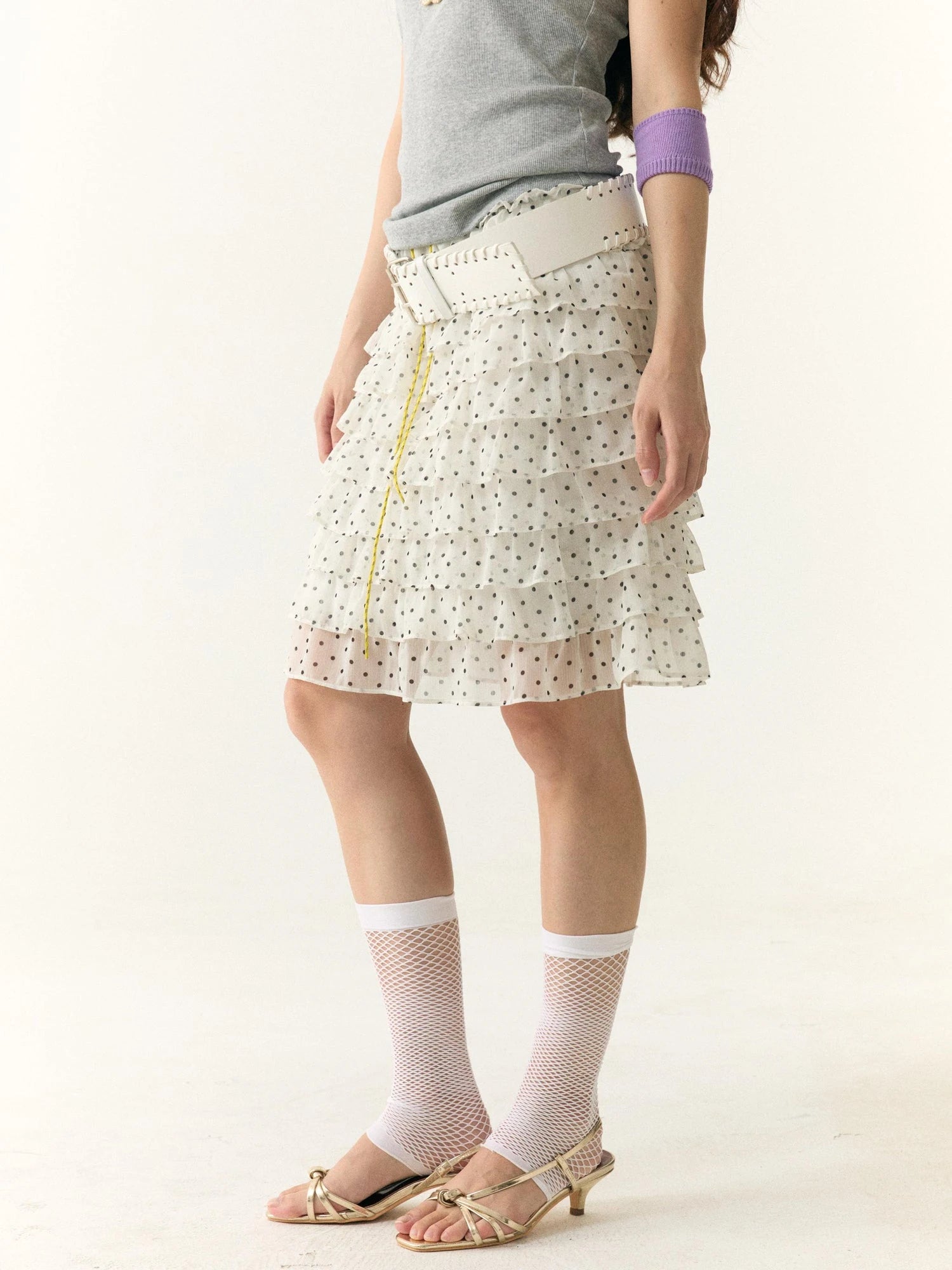 Wii Wil Black White Polka Dot Print Tiered Ruffle Cake Skirt