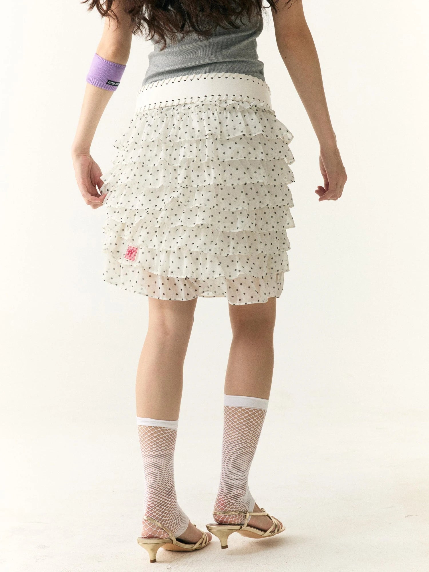 Wii Wil Black White Polka Dot Print Tiered Ruffle Cake Skirt