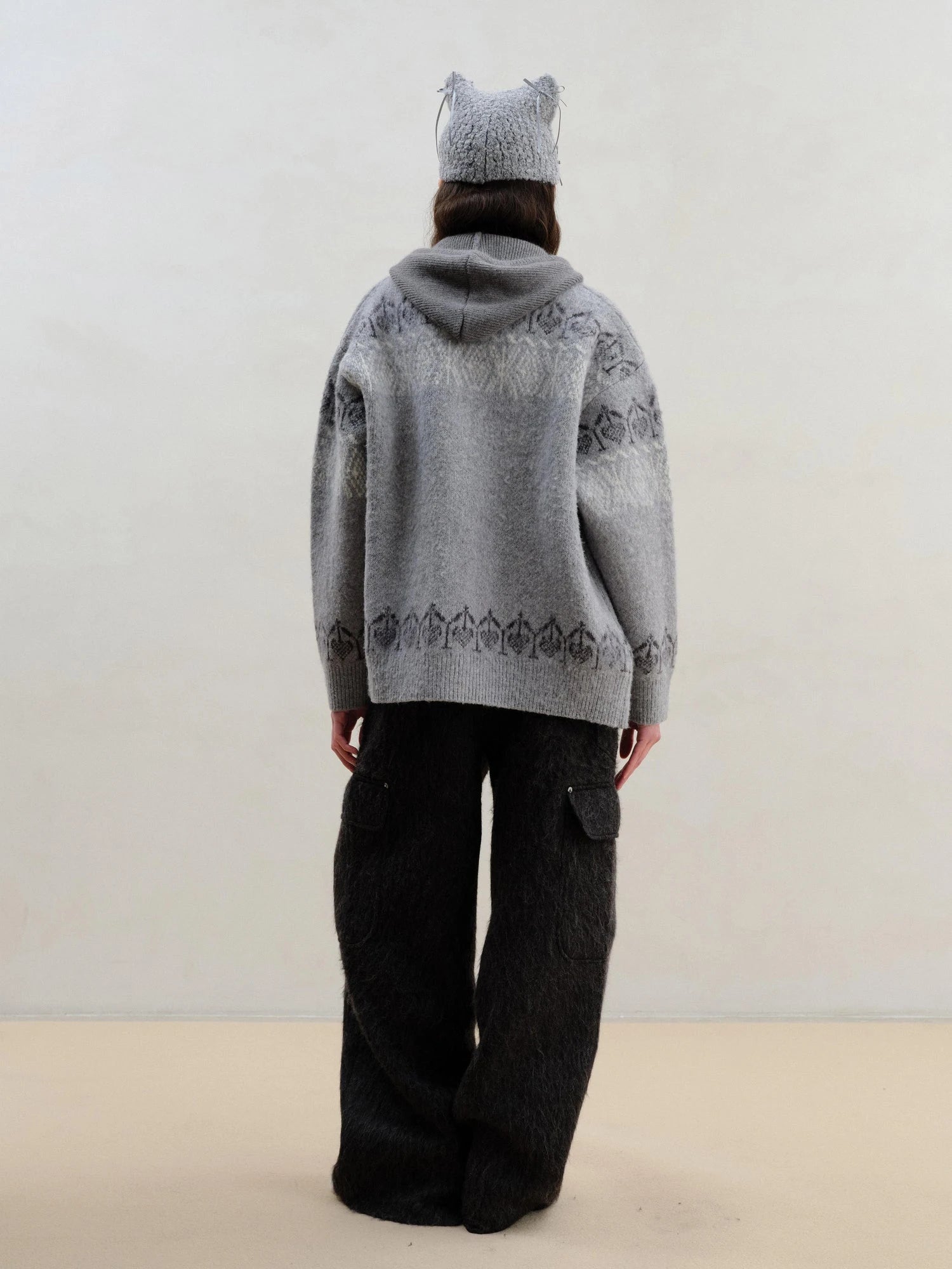 Wool Blend Alpaca Flannel Multi Pocket Straight Leg Cargo Pants