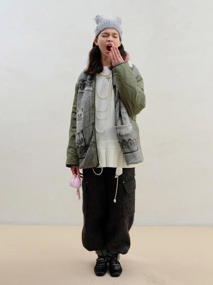 Wool Blend Alpaca Flannel Multi Pocket Straight Leg Cargo Pants