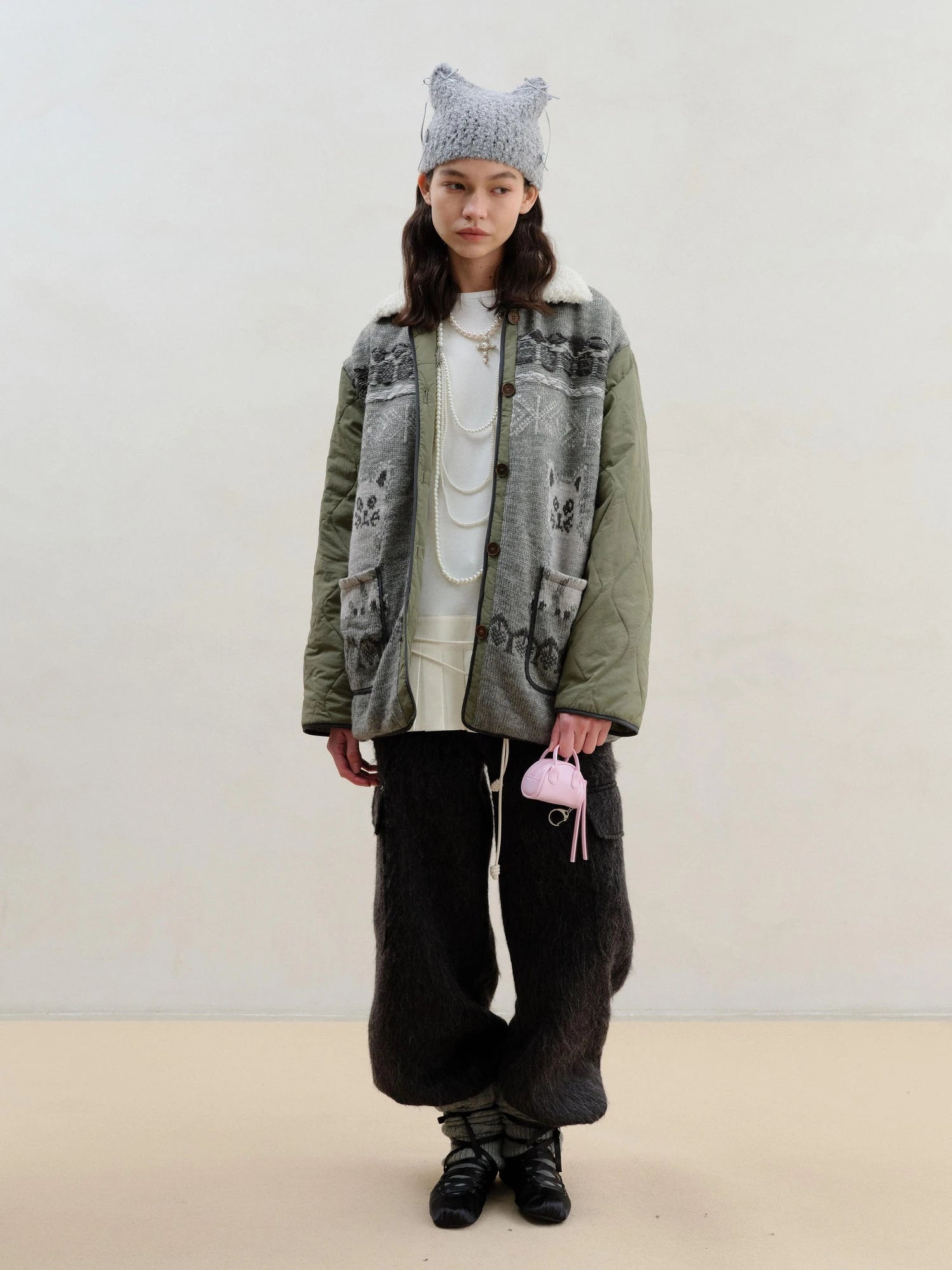 Wool Blend Alpaca Flannel Multi Pocket Straight Leg Cargo Pants