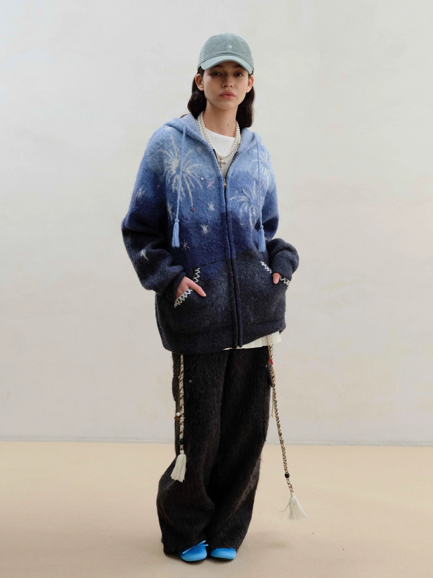 Wool Blend Alpaca Flannel Multi Pocket Straight Leg Cargo Pants