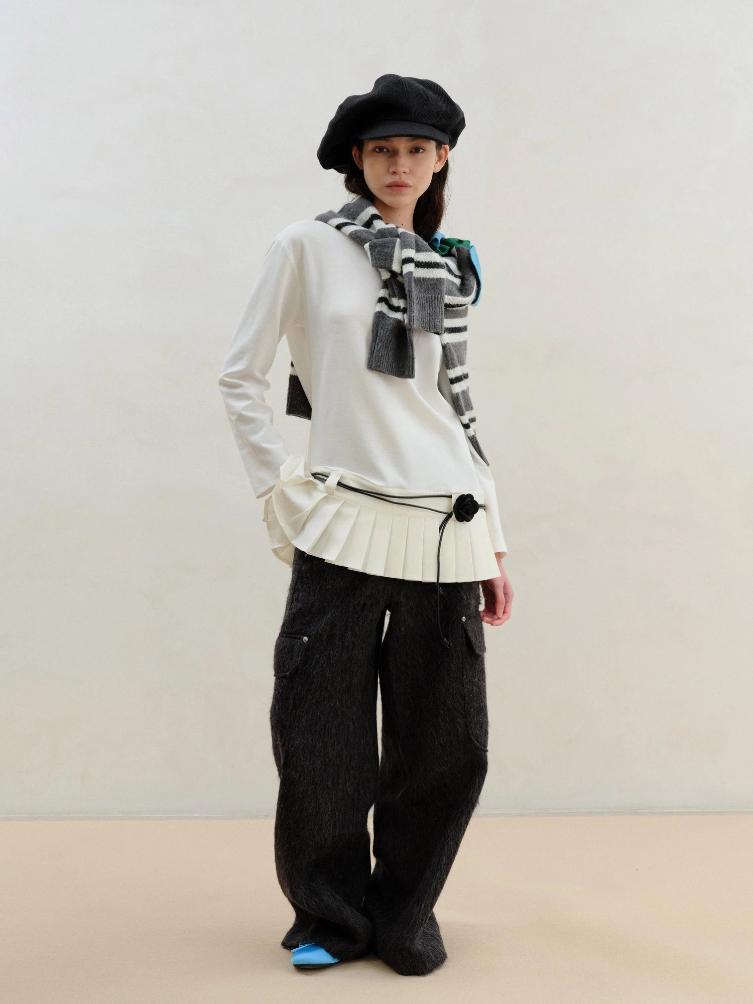 Wool Blend Alpaca Flannel Multi Pocket Straight Leg Cargo Pants