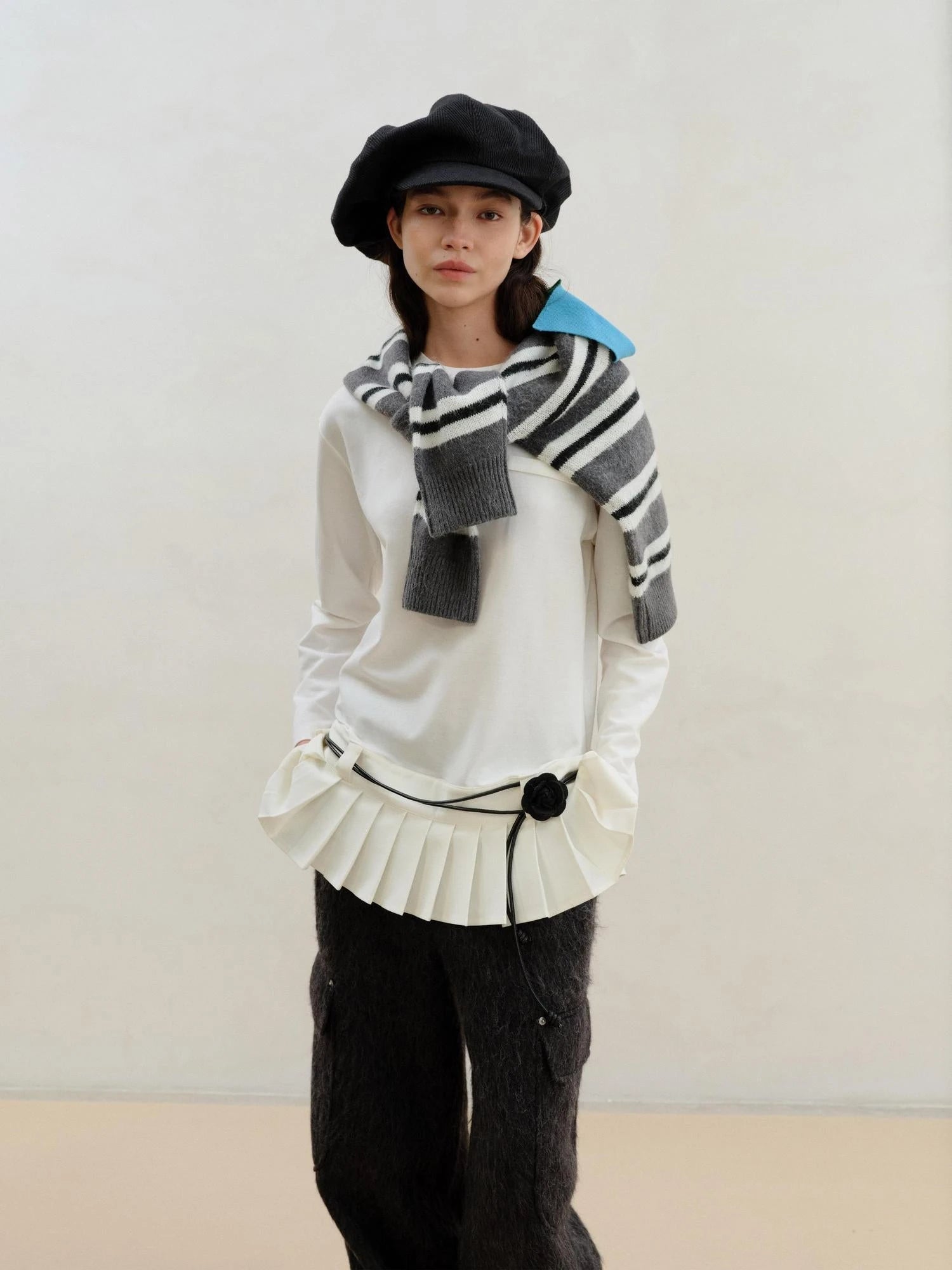 Wool Blend Pleated Hem White Modal Camisole