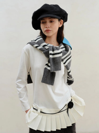 Wool Blend Pleated Hem White Modal Camisole