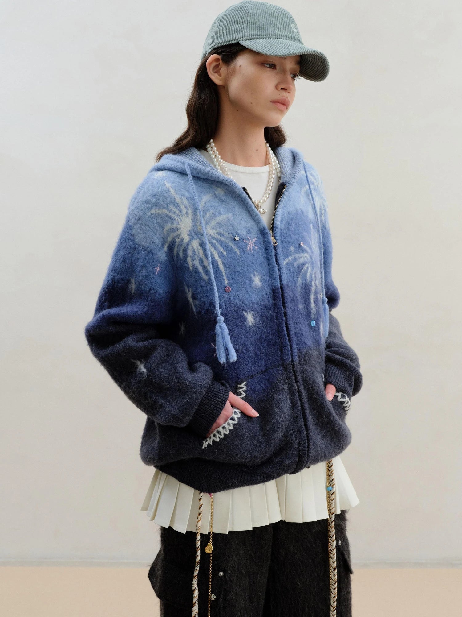 Wool Blend Pleated Hem White Modal Camisole