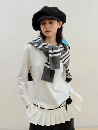 Wool Blend Pleated Hem White Modal Camisole