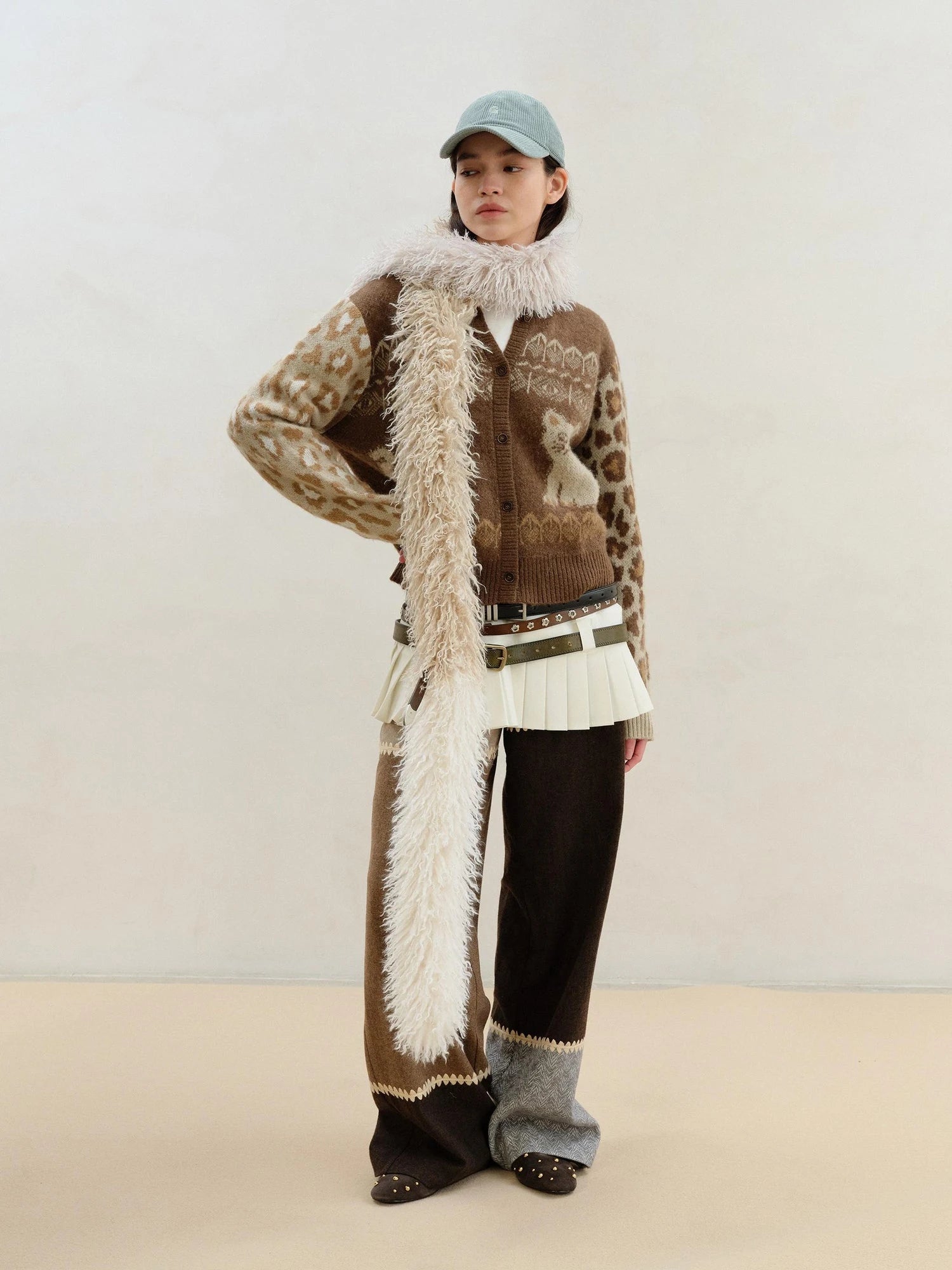 Wool Mohair Symmetrical Cat Fair Isle Leopard Print Cardigan