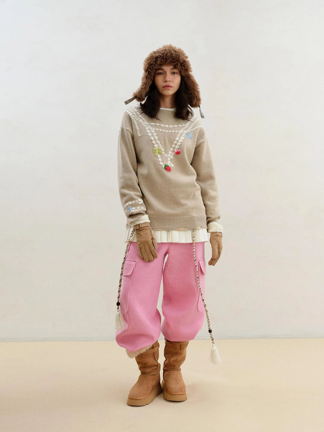 Wool Pearl Neckline Two Way Slip Shoulder Sweater