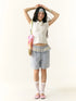 Wrinkled Lace Gingham Cotton Mid Length Shorts