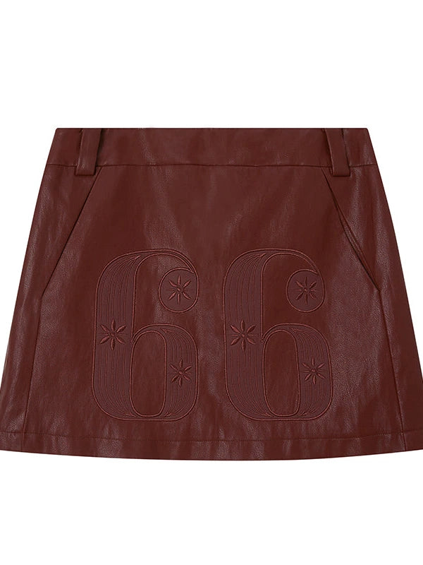 Sporty Digital Patchwork PU Skirt