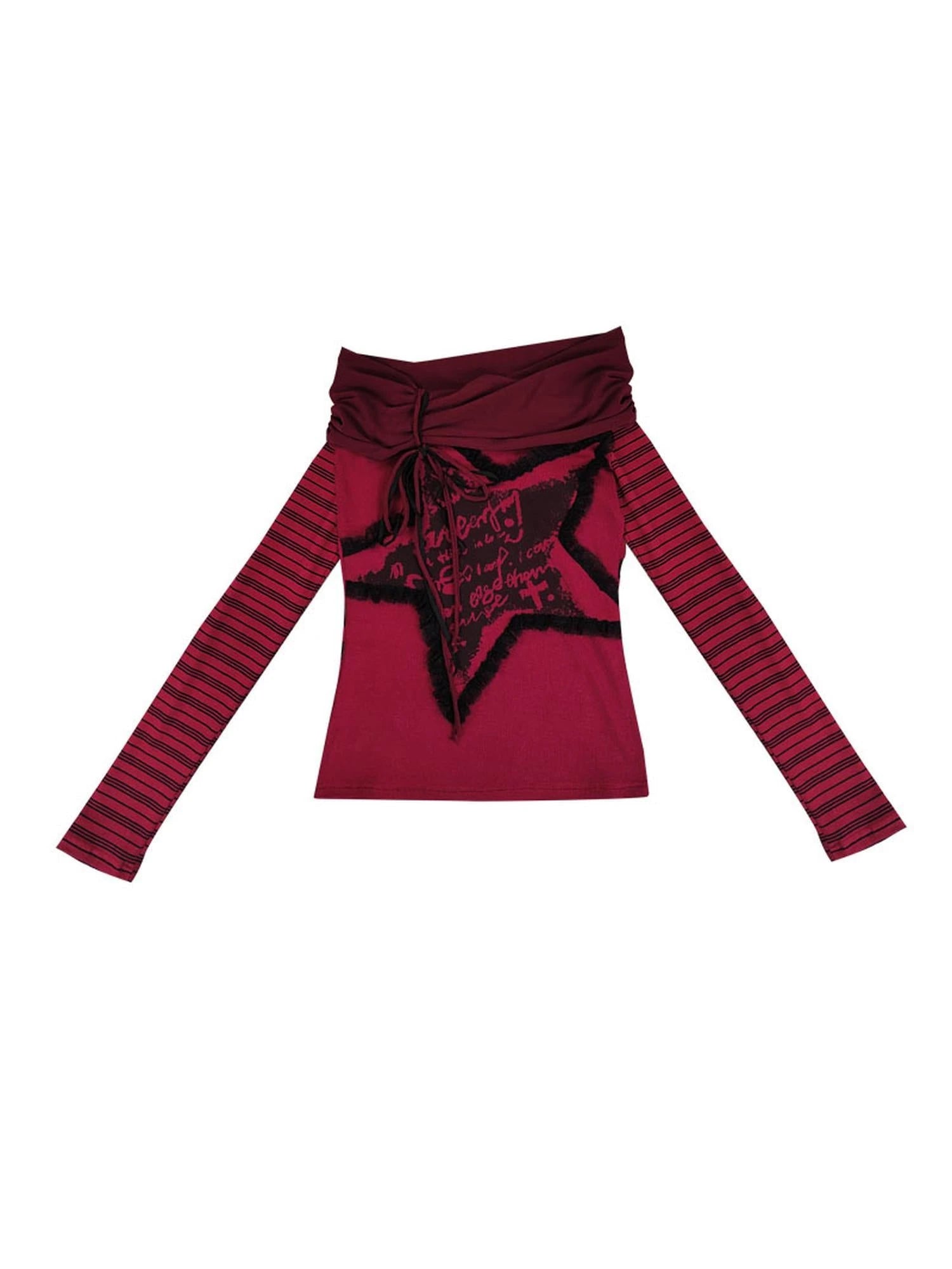 Red Black Plaid Torn Knit Top