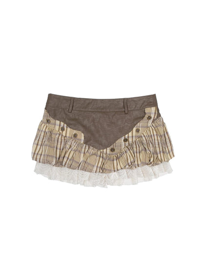 Ariana Low Rise Contrast Patchwork Plaid Floral Short Skirt