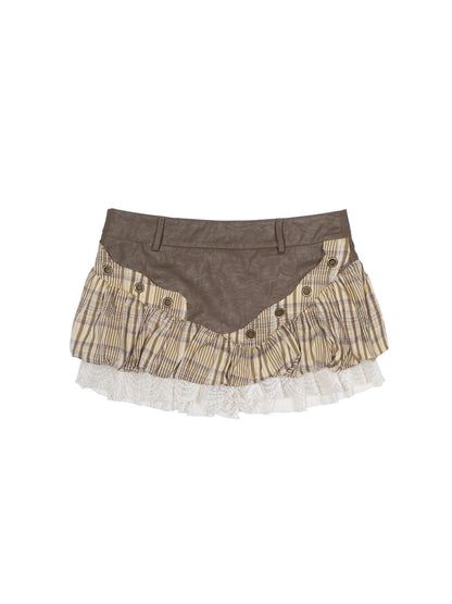 ARIADNAw Ariana Low Rise Contrast Patchwork Plaid Floral Short Skirt