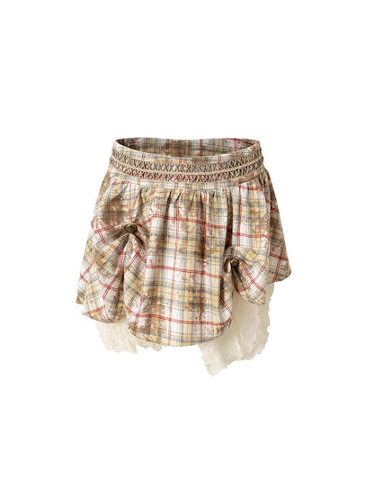 NO ROMANCE Vintage Punk Gothic Plaid Puffy Skirt