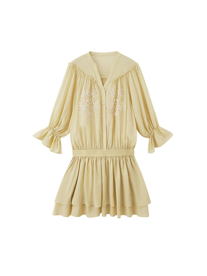 DIDDI MODA Floral Embroidered Lace Trim A Line Dress