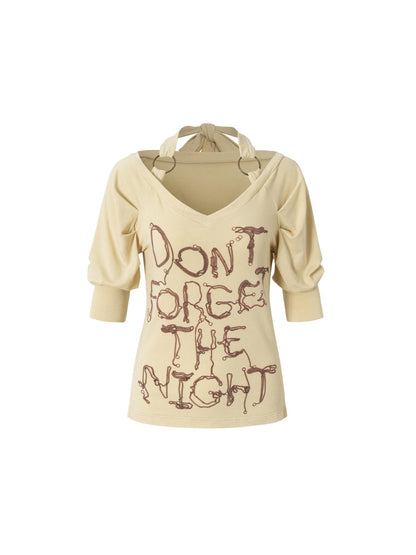 NO ROMANCE Vintage Punk Off-Shoulder Puff Sleeve Stretch Knit T-Shirt